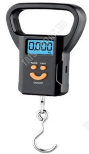 Весы безмен электронные  50 кг,деление 10 грамм, LCD дисплей, индикатор заряда батареи, функция тара, питание батарейки 2*ААA, пластиковый корпус, цвет черный (100) 