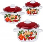 Черешня Набор 3 предмета (кастрюля 2,0/3,0/4,0л) красная металлическая крышка,пластиковая ручка/кнопка,цвет белый 