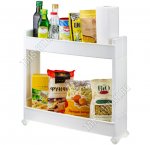 Этажерка 2-х яр,узкая,на колес,прямоуг, белый (50х14 h45см) (6) 