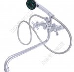 Смеситель для ванны с душем 2-х рычажный, длинный круглый излив L35см