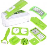 Овощерезка NICER DICER PLUS 10пр. контейнер 1,5л. со шкалой, 4 нас. д/мелк и сред куб. и солом ( 6х6,12х12мм), д/крупн.куб. и солом, ломтик (6х36, 18х18мм), д/нарез ( 4или 8 част), защит наклад, крышка, овощечист (1)