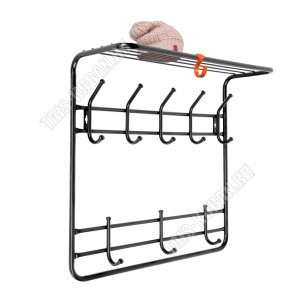 Вешалка с полкой, 2-х яр. 9двойн.крюч h72см, полка L60х21см,d трубы 16мм,черн (1) 