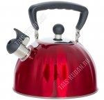 Чайник нержавеющая сталь цветной 2,5л со свистком,индукционное дно,подвижная бакелитовая ручка,рельефный корпус,красный,подарочная упаковка (6)