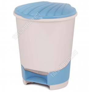 Ведро д/мусора с педал 10л св.беж/синий, овал (26х28 h34см) (2) 