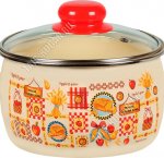 Садовая песня/Фрукты и выпечка Кастрюля (сфера) 1,5л стеклянная крышка,пластиковая ручка/кнопка,цвет слоновая кость 