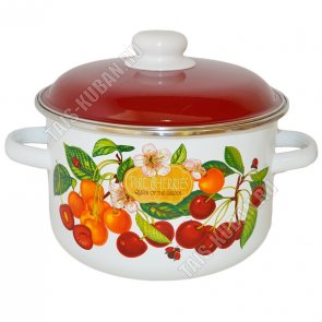Черешня Кастрюля (цилиндр) 4,0л красная металлическая крышка,пластиковая ручка/кнопка,цвет белый 