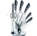 Н-р ножей 8пр на складн подстав (поварск 20/д/хлеба 20/топорик 16/раздел 12/д/овощей 9см,овощечистк попереч с керамич.лезв,ножницы,мусат) нерж.лезв 18/10,черн ручк,п/у (6) 