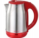 Чайник нержавеющая сталь 1,8л 1500Вт диск, автоотключение,защита без воды, поворот на 360`, световой индикатор, стальной/красный (12)
