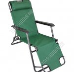 Кресло-шезлонг складное с подножкой 85х47х153см, цвет зеленый, двойное положение спинки, съёмный подголовник, ткань-полиэстр, черный металлический каркас. Диаметр каркаса 25мм. до 120кг.