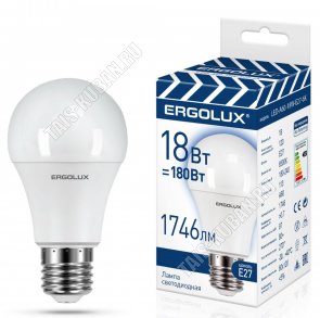 Ergolux-ЛОН E27 18Вт, холодн.6500К, (аналог 180Вт обычн.лампы) (10) 