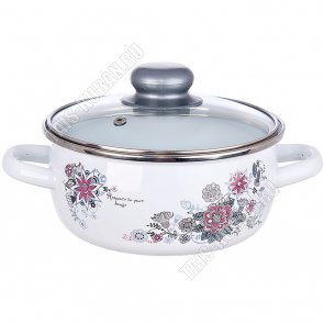 Весенний романс/Арабские цветы Кастрюля белый (сфера) 1,5л,инд дно,стекл.крыш,пласт.руч/кноп (8) 