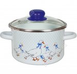 Гуси Кастрюля (цилиндр) 2,0л,стеклянная крышка,пластиковая ручка/кнопка,белый (8) 