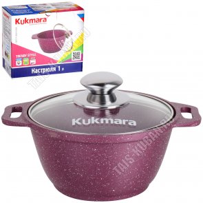 Mystery Кастрюля 1,0л d16см,фуксия,стеклянная крышка,2 литые ручки,толщина стенки/дна 4,5/6мм,литой алюминий,подарочная упаковка (3) 