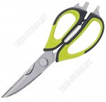 Ножницы многофункц 4в1 (секатор д/раздел и чист.рыбы,нож,орехокол,открывалка) нерж.сталь,черн/зел прорезин.ручк (12) 