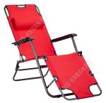 Кресло-шезлонг складное с подножкой 78х60х153см, цвет красный, двойное положение спинки, съёмный подголовник, ткань-полиэстр, черный металлический каркас. Диаметр каркаса 25мм. до 120кг.