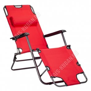 Кресло-шезлонг складное с подножкой 78х60х153см, цвет красный, двойное положение спинки, съёмный подголовник, ткань-полиэстр, черный металлический каркас. Диаметр каркаса 25мм. до 120кг. 