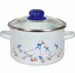 Гуси Кастрюля (цилиндр) 3,0л,стеклянная крышка,пластиковая ручка/кнопка,белый (6) 