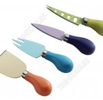 Ножи д/сыра 3шт+вилка (нож-лопатка L12см,д/тверд.сыра L12см,д/мягк.сыра L12,5см с разноцвет.пласт руч ) п/у