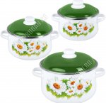 Ромашки лето белый Н-р кастрюль 3шт (ф.конус 2,0/4,0/5,5л) зел.мет.крыш,пласт.руч/кнопк