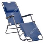 Кресло-шезлонг складное с подножкой 78х60х153см, цвет синий, двойное положение спинки, съёмный подголовник, ткань-полиэстр, черный металлический каркас. Диаметр каркаса 25мм. до 120кг.