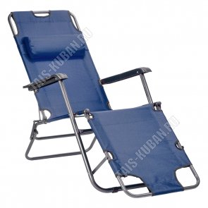 Кресло-шезлонг складное с подножкой 78х60х153см, цвет синий, двойное положение спинки, съёмный подголовник, ткань-полиэстр, черный металлический каркас. Диаметр каркаса 25мм. до 120кг. 