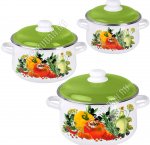 Европейская кухня Н-р кастрюль 3шт (ф.конус 2,0/4,0/5,5л) белый,инд.дно,зелен.мет.крыш,пласт.руч/кноп 