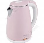 Чайник пластик+нержавеющая сталь 1,8л 1500Вт диск, 2-ная стенка (внутр-нержавеющая сталь),автоотключение, защита без воды,вращение 360°, цвет розовый (12) 