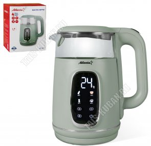 Чайник нерж+стекло 2200Вт диск,2-ая стенка(внутр.стекло), мятн. (8) 