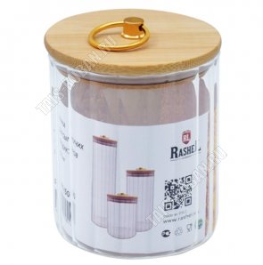 Банка с бамбуковой крышкой (цилиндр) 0,5л d9 h10см,ручка-кольцо (12) 