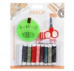 Набор д/шитья 15пр. (19,5х14,5см) (нитки 9цв,сантиметр,иголки н-р,ножницы,наперсток,пуговицы 2шт) блистер (12)