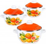 Orange Набор 3предмета (кастрюли 2,0/3,0/4,0л) металлическая оранжевая крышка, белая эмаль,пластиковая ручка/кнопка(шар) 