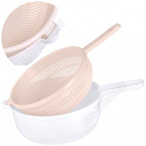 Дуршлаг с миской 3л бежевый,круг (d24 h10,5см) с ручк (10) 
