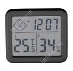 Термометр-гигрометр 3в1(t в помещ/влажность,часы) 7х6,5см, черный (48) 