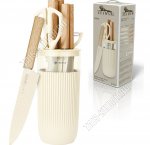 Набор ножей 7предметов на подставке (ножи поварской L20см/д/хлеба L20см/универсальный L13см/разделочный L20см/д/овощей L9см,ножницы,овощечистка с керамическим лезвием),айвори (6) 