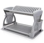 Сушилка д/посуды 2-х яр+2д/стол.прибор, на 14тарел,серый (48х30,5 h29см) с поддон (8)