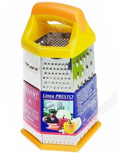 Терка 6-ти гран, h23см,нерж.сталь,пласт.ручк,прорезин.дно,желт-оранж (12) 