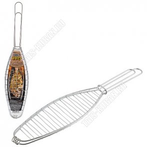 Решетка плоская для рыбы 27х9см, стальная ручка, из хромированной стали, общая длина 44см ECOS (12) 