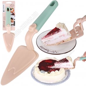 AllCook. Лопатка д/торта двойная 28х7,5см,пластик,персик/пудрово-зеленый (12) 