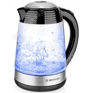 Чайник стекло 1,7л 2200Вт диск,сереб/черн (6) 