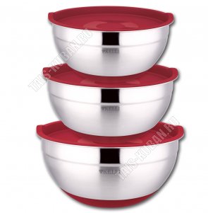 Миска (нержавеющая сталь) набор 3шт (1,4/2,4/4,0л d16/20/24см) красный (6) 