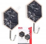 Vetta Крючок самоклейющийся, пластик+металл, н-р 2шт белый мрамор на черном (6х6см) грани (24)