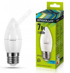 Ergolux-Свеча E27 7Вт,холодн.4500К,светов.поток 675Лм (аналог 60Вт обыч.лампы) h101 d37мм (10) 