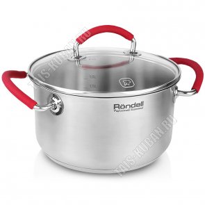 Sorge Кастрюля 5,1л,d24см,стек.кр.,толщ.ст.0,5мм,дно 4мм,руч.мет+силик,мерн.шкала 