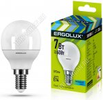 Ergolux-Шар E14 7Вт,холодн.4500К,светов.поток 570Лм (аналог 60Вт обыч.лампы) h82мм d45мм. (10) 