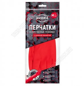 Перчатки хозяйственные РЕЗИНОВЫЕ латекс+хлопок размер M Aviora (60) 