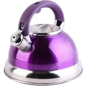 Чайник нержавеющая сталь цветной 3,0л,фиолетовый,свисток,индукционное дно,нейлоновая ручка с механическим открыванием,зеркальная полировка,подарочная упаковка (12) 