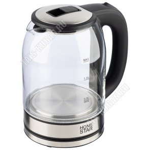 Чайник стекло 1,8л 1500Вт диск, цвет черный/серебро  (12) 