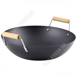 Сковорода-ВОК черн d32 h8см,инд.дно,углер.сталь,толщ.1,2мм,2 дер.руч 