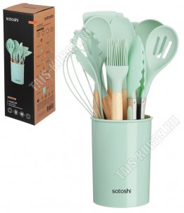 Кухонный н-р 12пр в стакане d10 h13см,пудр.зеленый (24) 