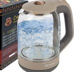 Чайник стекло 1,8л 1500Вт диск,повор.360, внутр.подсвет,автооткл,защита б/воды,бежевый (12) 